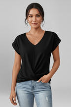 Blusa feminina decote V manga curta corte solto