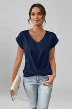 Blusa feminina decote V manga curta corte solto
