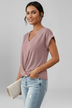 Blusa feminina decote V manga curta corte solto