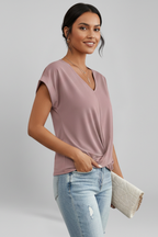 Blusa feminina decote V manga curta corte solto