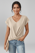 Blusa feminina decote V manga curta corte solto