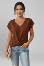 Blusa feminina decote V manga curta corte solto
