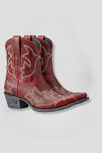Botas femininas couro bordado Western bico fino cano médio