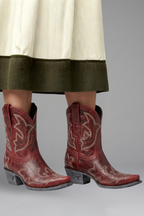 Botas femininas couro bordado Western bico fino cano médio