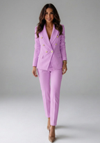 Conjunto feminino blazer duplo abotoamento com calças alfaiataria formal escritório