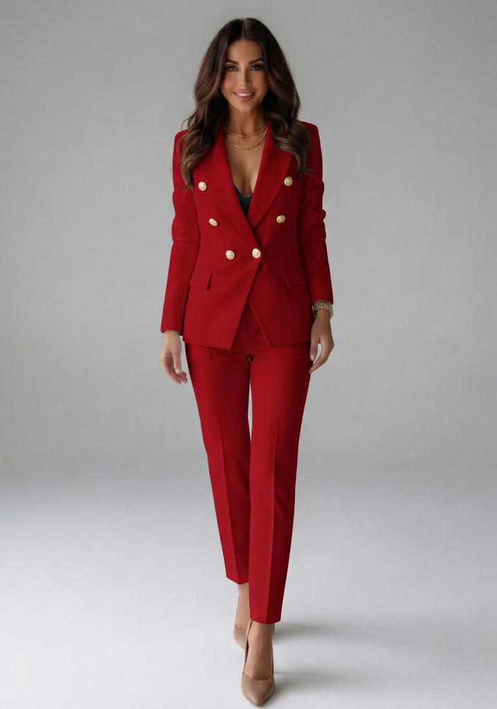 Conjunto feminino blazer duplo abotoamento com calças alfaiataria formal escritório