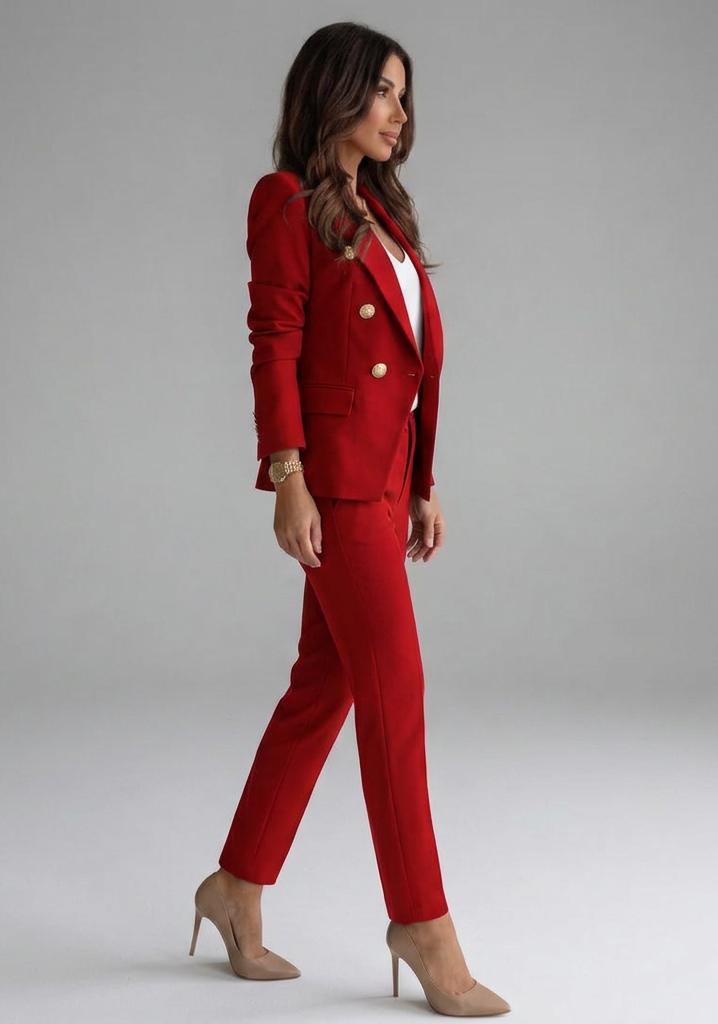 Conjunto feminino blazer duplo abotoamento com calças alfaiataria formal escritório