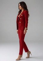 Conjunto feminino blazer duplo abotoamento com calças alfaiataria formal escritório