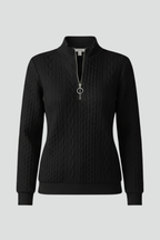 Camisola feminina tricot cabo com gola e fecho de correr manga longa