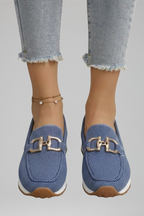 Mocassins femininos mesh texturizado slip-on com hardware metálico decorativo