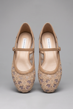 Sapatilhas femininas Mary Jane renda floral bico redondo sola rasa