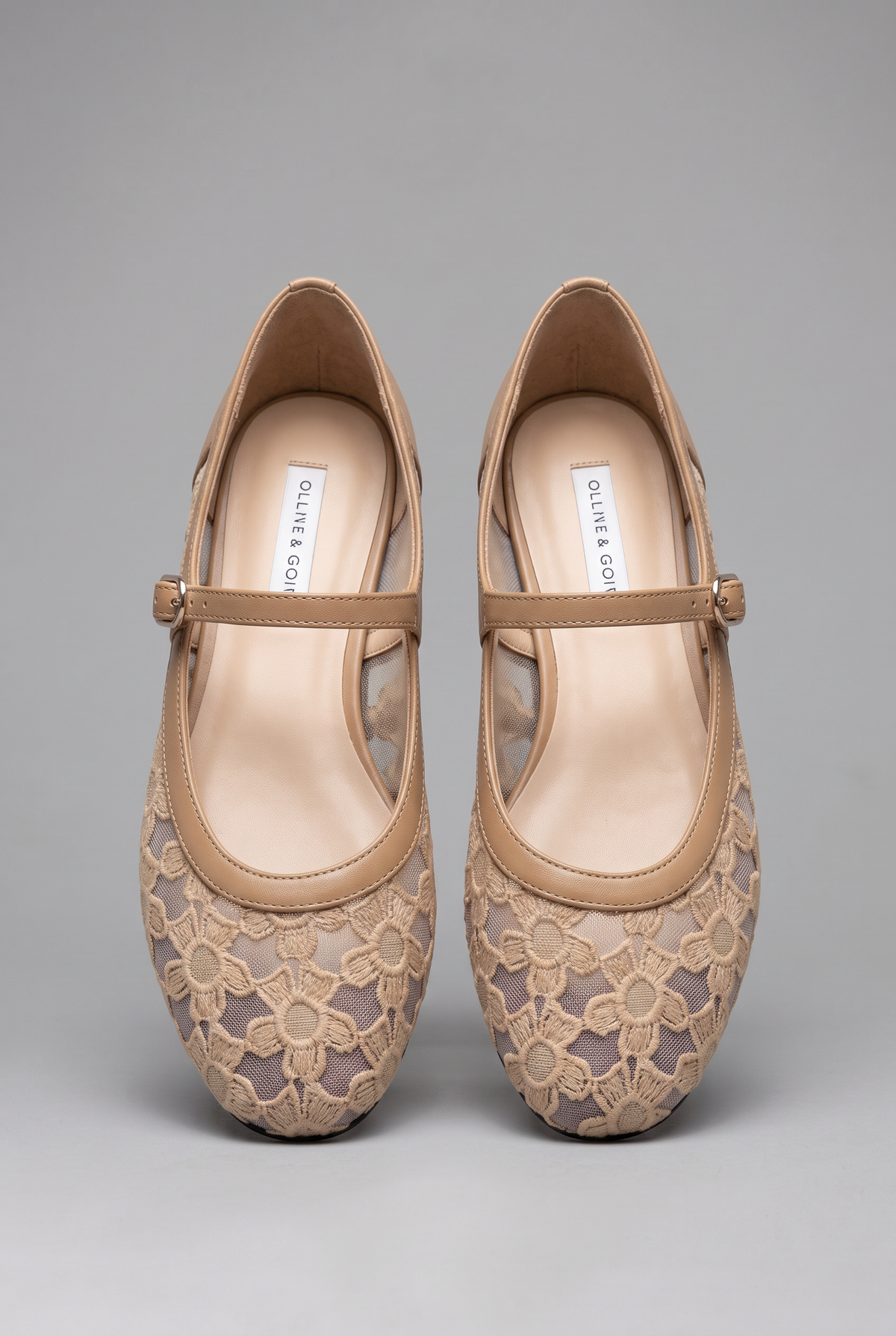 Sapatilhas femininas Mary Jane renda floral bico redondo sola rasa