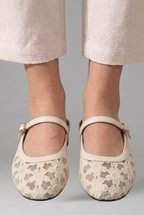 Sapatilhas femininas Mary Jane renda floral bico redondo sola rasa