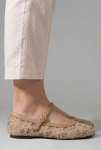 Sapatilhas femininas Mary Jane renda floral bico redondo sola rasa