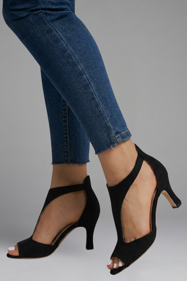 Sandálias ortopédicas femininas bico aberto salto médio slip-on