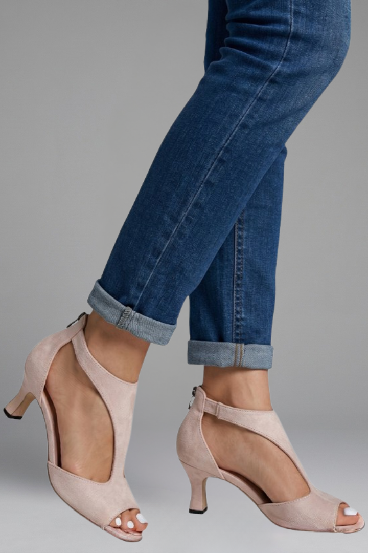 Sandálias ortopédicas femininas bico aberto salto médio slip-on