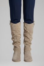 Botas altas ortopédicas femininas cano longo com zipper lateral e salto bloco