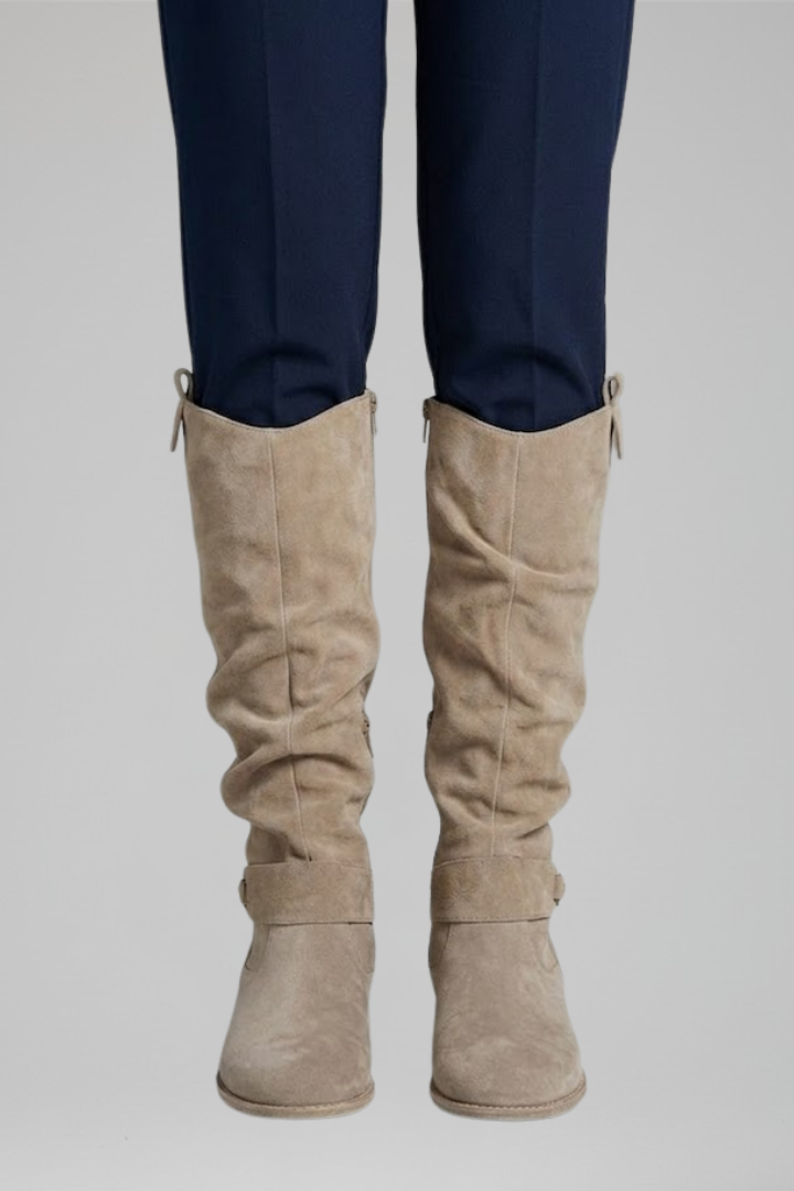 Botas altas ortopédicas femininas cano longo com zipper lateral e salto bloco