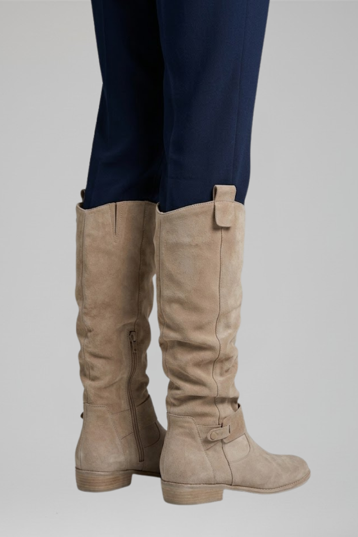Botas altas ortopédicas femininas cano longo com zipper lateral e salto bloco