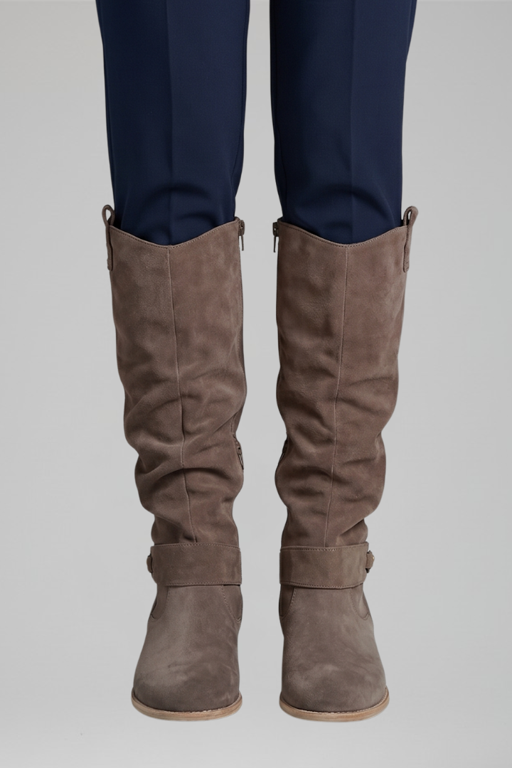 Botas altas ortopédicas femininas cano longo com zipper lateral e salto bloco