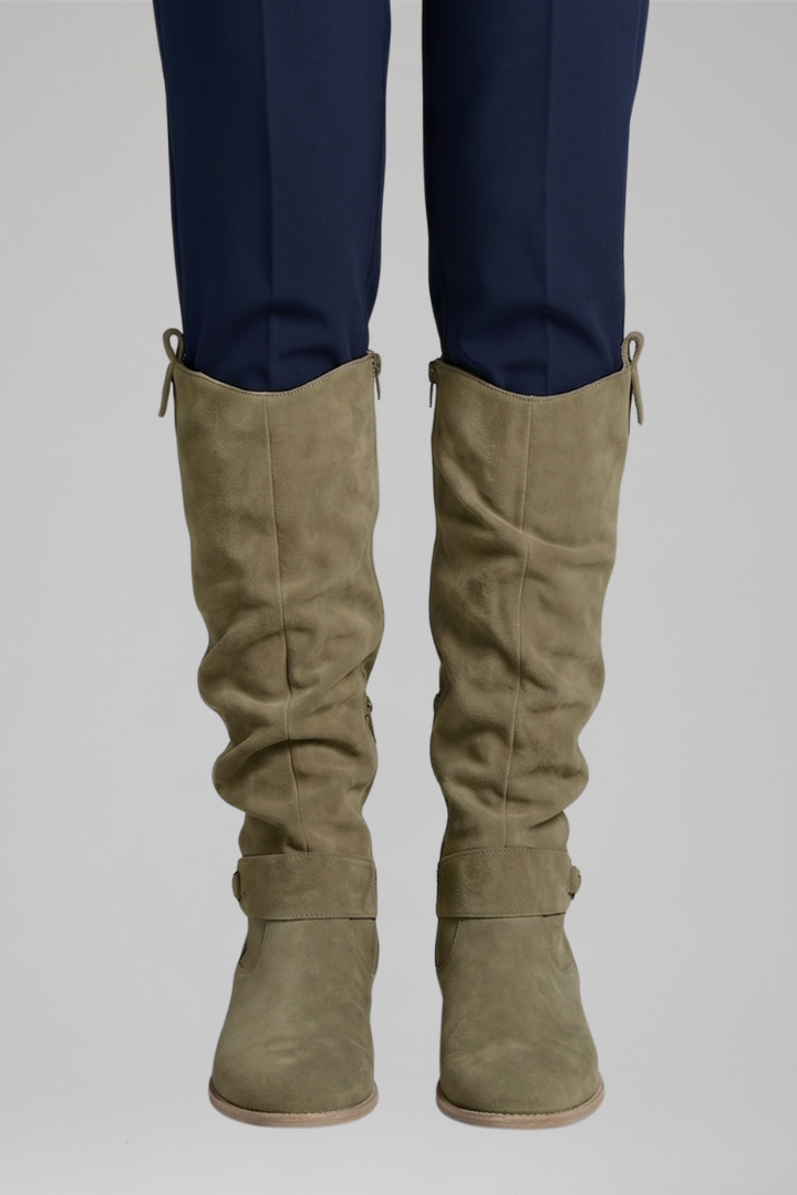 Botas altas ortopédicas femininas cano longo com zipper lateral e salto bloco