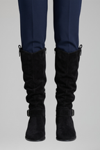 Botas altas ortopédicas femininas cano longo com zipper lateral e salto bloco
