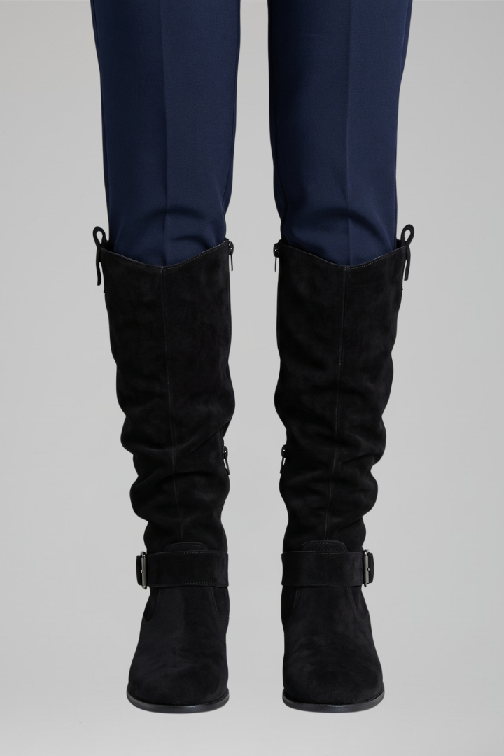 Botas altas ortopédicas femininas cano longo com zipper lateral e salto bloco
