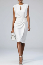 Vestido midi feminino com decote vazado e franzido para outono inverno