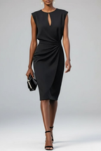 Vestido midi feminino com decote vazado e franzido para outono inverno