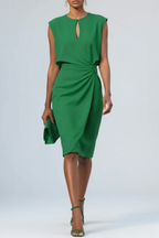 Vestido midi feminino com decote vazado e franzido para outono inverno