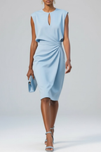 Vestido midi feminino com decote vazado e franzido para outono inverno