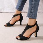 Scarpin feminino salto alto bico aberto com zíper traseiro