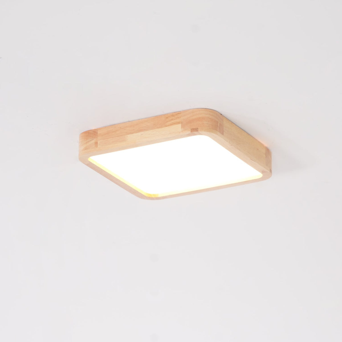 Plafão LED de madeira com difusor acrílico, formato redondo, montagem no teto
