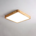 Plafão LED de madeira com difusor acrílico, formato redondo, montagem no teto