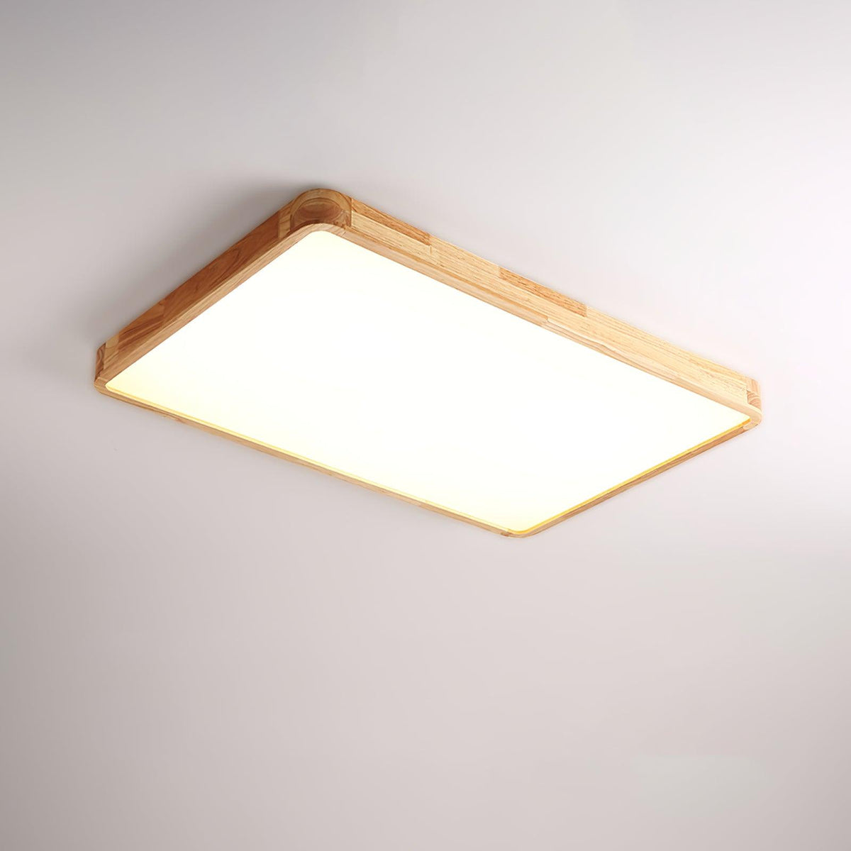 Plafão LED de madeira com difusor acrílico, formato redondo, montagem no teto