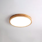 Plafão LED de madeira com difusor acrílico, formato redondo, montagem no teto