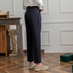 Calças masculinas plissadas cintura alta corte clássico elegante