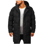 Casaco puffer com capuz masculino comprimento médio acolchoado