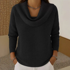 Camisola feminina waffle com gola cascata elegante