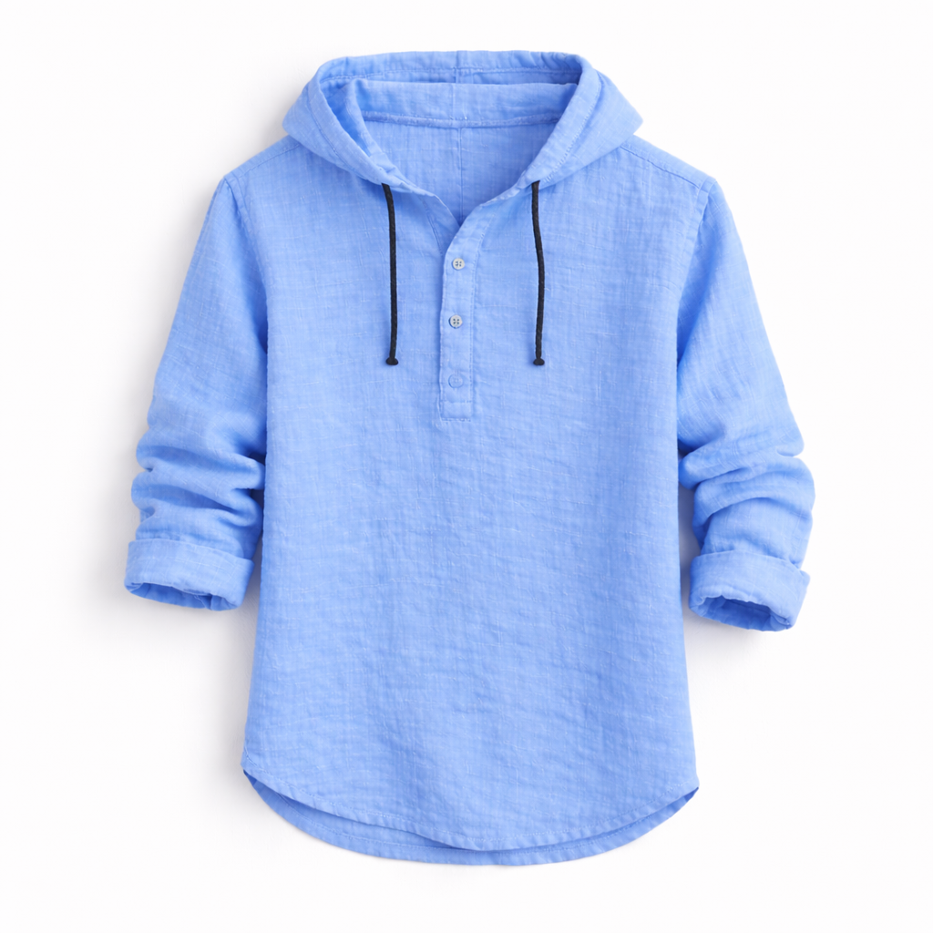 Camisa Henley homem com capuz e manga comprida fit regular casual