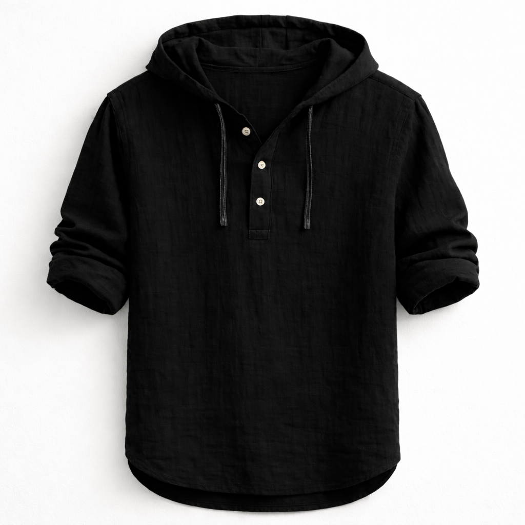 Camisa Henley homem com capuz e manga comprida fit regular casual