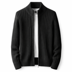 Cardigan tricot homem com fecho zip e gola alta corte regular