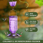 Alimentador de beija-flor de vidro 24oz à prova de vazamento com 6 portas em flor e anti-formigas