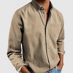 Camisa casual masculina manga longa com gola de lapela