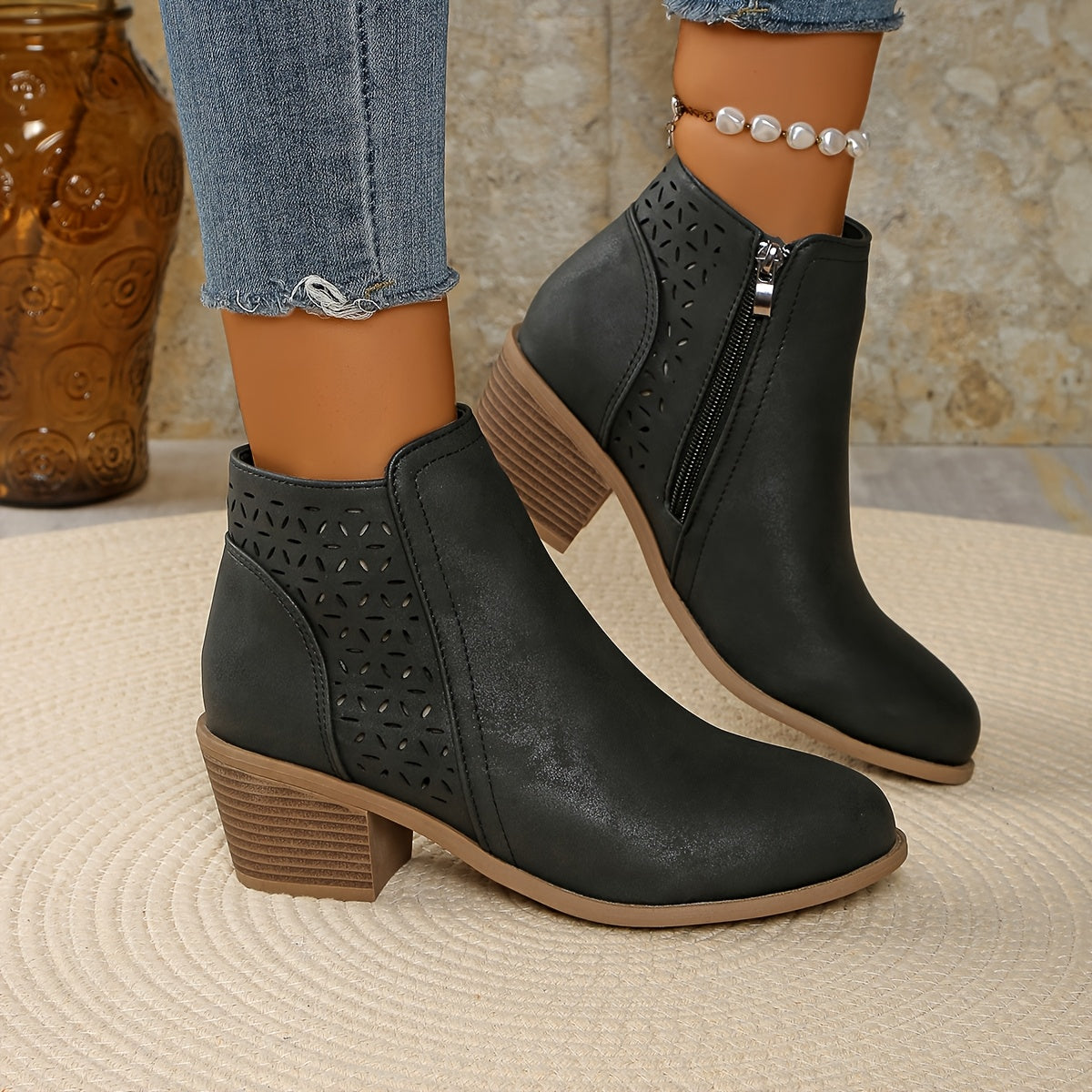 Botas femininas respiráveis com suporte e fecho zipper lateral