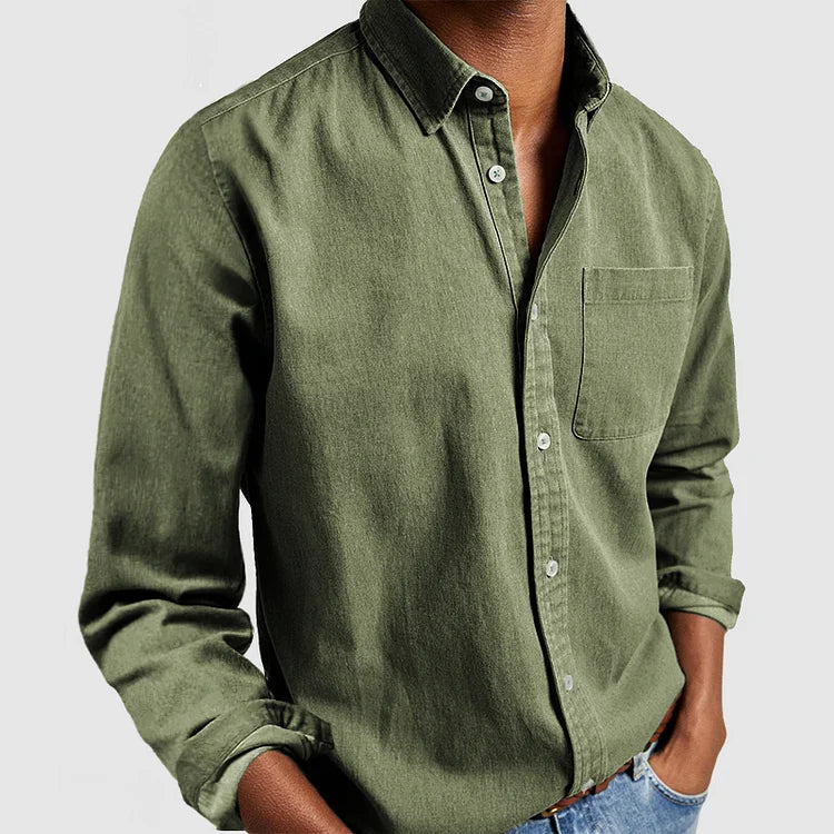 Camisa casual masculina manga longa com gola de lapela