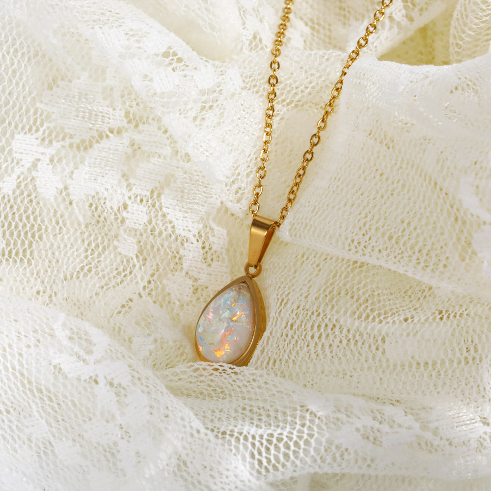 Colar pingente opala natural 18K em forma de gota, ouro minimalista elegante
