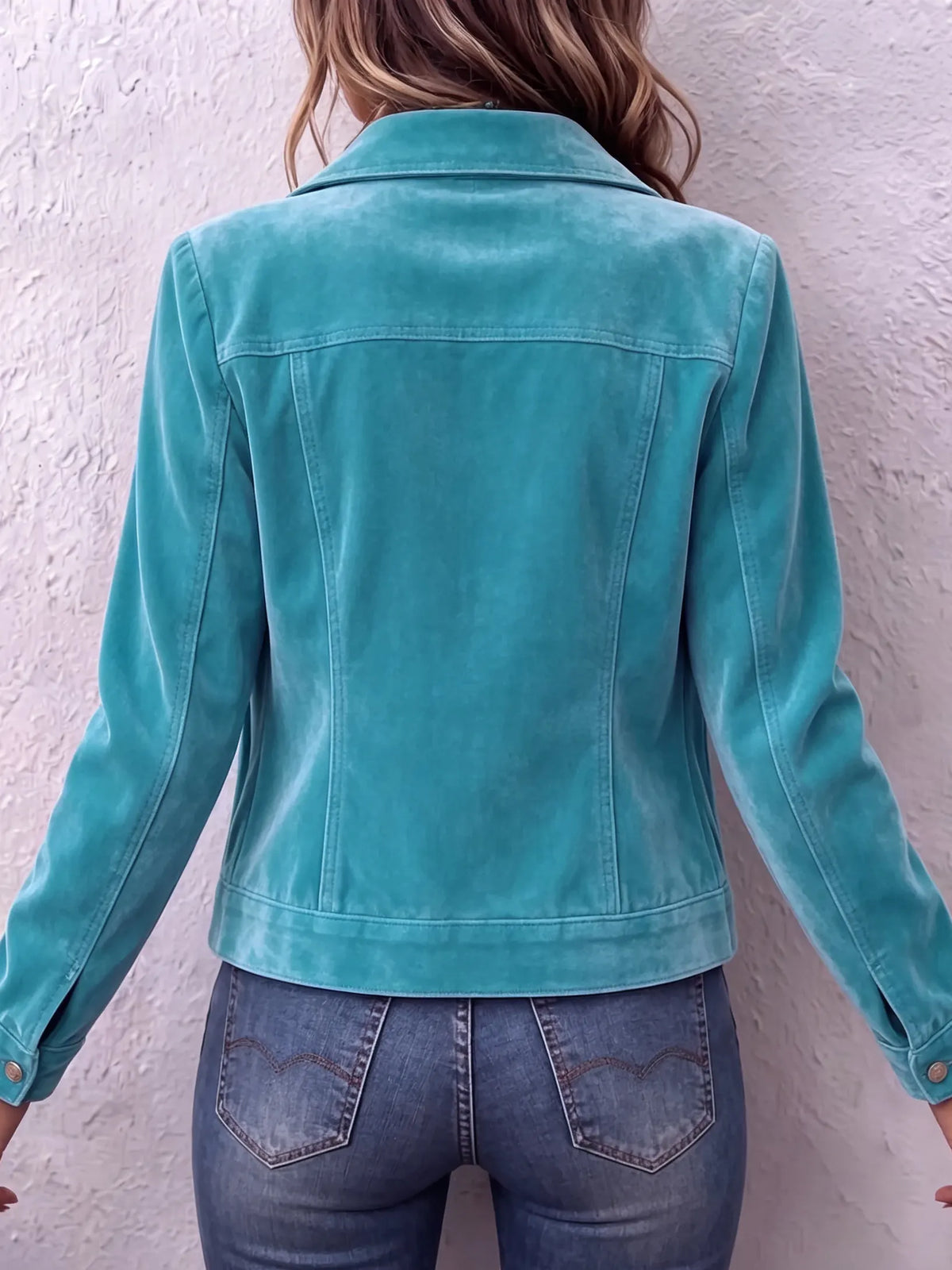 Casaco feminino vintage lavado com botões frontais e corte relaxado