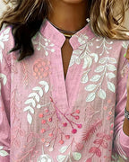 Blusa feminina floral com decote em V, tecido leve e estampa pastel