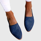 Sapatilhas femininas trançadas slingback bico fino com alça ajustável